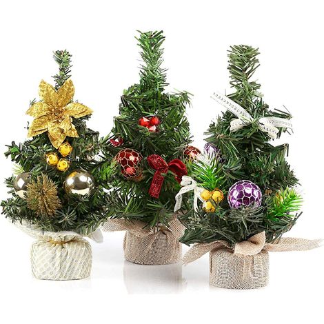 Lot de 3 sapins artificiels, branches flexibles, décorations rouges jaunes violettes, pour table fête (1/5)