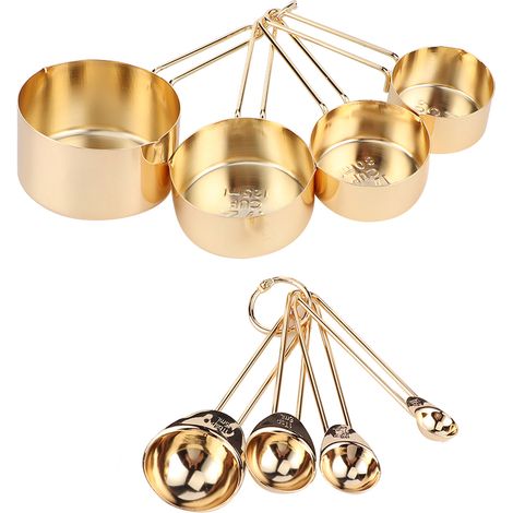 8 cuillères doseuses en acier inoxydable avec échelles, set de cuisine pour pâtisserie et accessoire ménager, doré (1/5)