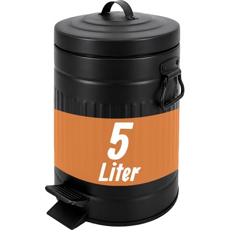 Relaxdays Kosmetikeimer, 5 Liter, Retro-Design, Absenkautomatik, entnehmbarer Inneneimer, Metall, Bad Mülleimer, schwarz (1/5)