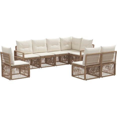 Gartensofa-set 8 pcs Beige Poly-Rattan vidaXL