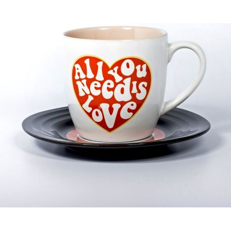 Thumbs Up L&M Mug And Saucer Set-Love Tazza con Piattino a Forma di Vinile, Ceramica, Multicolore, 15.7 x 10 x 15.7 cm (1/5)
