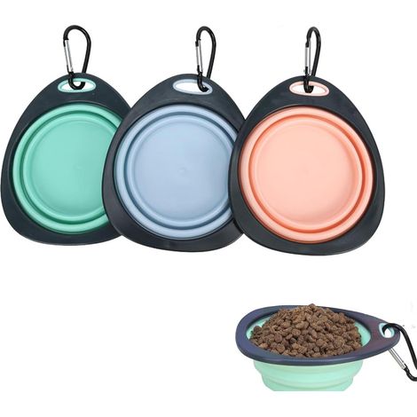 (350ml)3 Pièces Antidérapant Pliable Silicone Pet Bowl Chien Et Chat Voyage Sucker Gamelle Pliable pour Chien,Gamelles De Voyage en Silicone pour Animaux,avec Mousqueton (1/5)