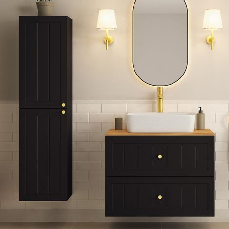 Gusto Scandi Style Bathroom Wall Cabinets Vanity Unit with Worktop Basin Set 35cm & 80cm - Black (1/5)