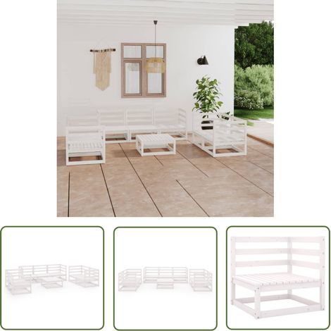 The Living Store Salon de jardin 8 pcs Blanc Bois de pin massif - Salon De Jardin - Mobilier De Jardin - Set De Salon De Jardin - Meubles En Bois - Bois De Pin (1/5)