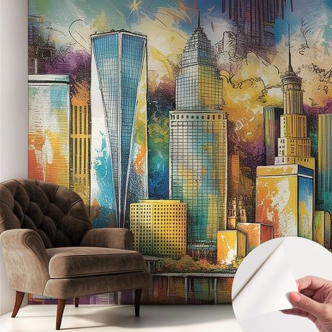 Selbstklebend Tapete - abwaschbar - Raumgestaltung Schlafzimmer Wohnzimmer Tapete Stadtpanorama 250x250 cm (1/5)