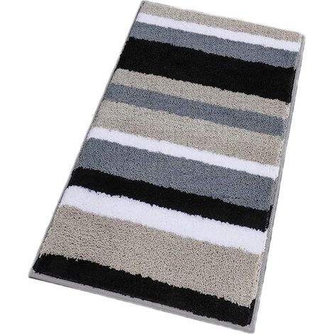 Alfombrilla de baño antideslizante, alfombrilla de baño suave a rayas, alfombrilla de baño de felpa absorbente, 50 x 80 cm (gris/negro) (1/5)