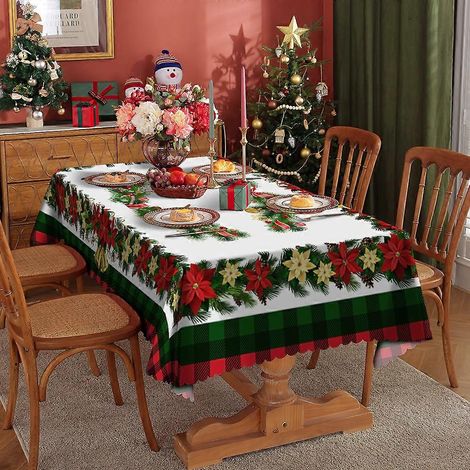 Décoration de table de Noël : bonhomme de neige, flocons de neige, famille. Nappe imprimée imperméable et résistante à l'huile, motif 2, 150 x 180 cm, 400 g. (1/5)