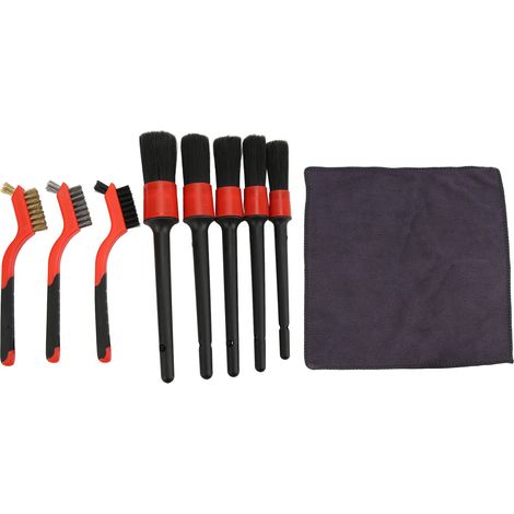 Kit de cepillos para limpieza de coches - Juego de 5 cepillos de fibra y 3 de metal - 8 piezas para limpieza interior y de detalles (1/5)