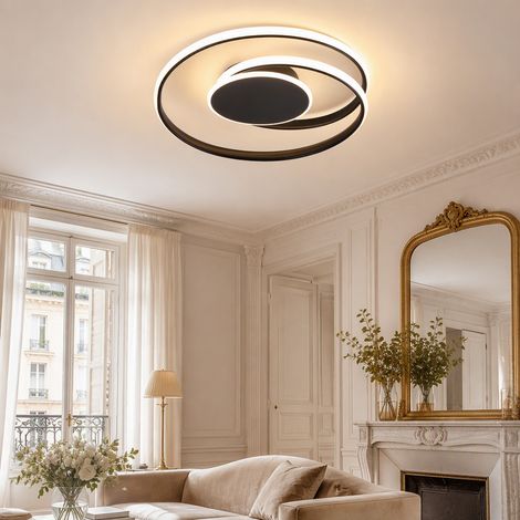 Plafoniera LED a spirale con luce laterale, D40 x H7,5 cm, lampada da soffitto 44 W 3842 lm, nero sabbia, 3000 K luce calda, soggiorno, camera, cucina (1/5)