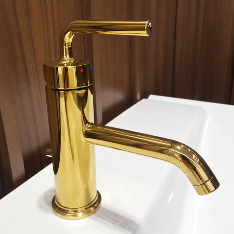 Mitigeur de lavabo haut pour vasque à poser robinet monotrou doré cartouche céramique 35 mm 2 kg – Livraison gratuite (1/2)