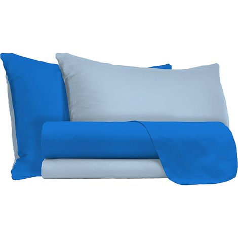 Set Lenzuola Sopra Sotto e Federe Doubleface Royal/Azzurro Matrimoniale (1/4)