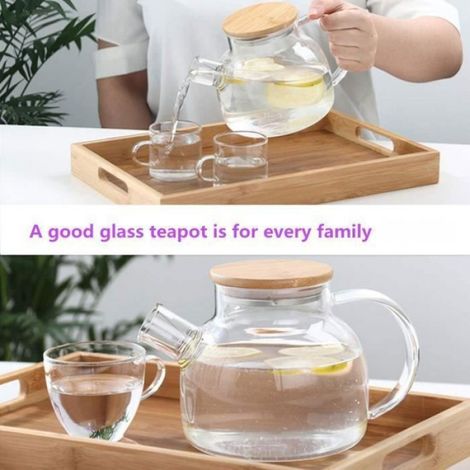 Théière - Verre Borosilicate - 1000 ml - Couvercle Bambou - Acier Inoxydable (1/4)