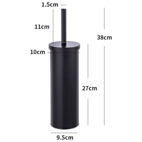 Brosse WC fermée, porte brosse WC au design fermé avec brosse WC noire et tête de brosse WC remplaçable de Ø 9,5 cm, Acier, (1/4)