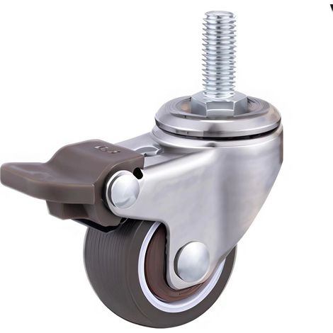 Roulette pivotante avec frein, axe fileté, en caoutchouc, roue de rechange pour chaise, compatible avec chariot, M8x15 mm, diamètre 50 mm, lot de 4 (1/3)