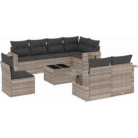 Maison Exclusive - Set muebles jardín 9 pzas y cojines ratán sint (1/5)