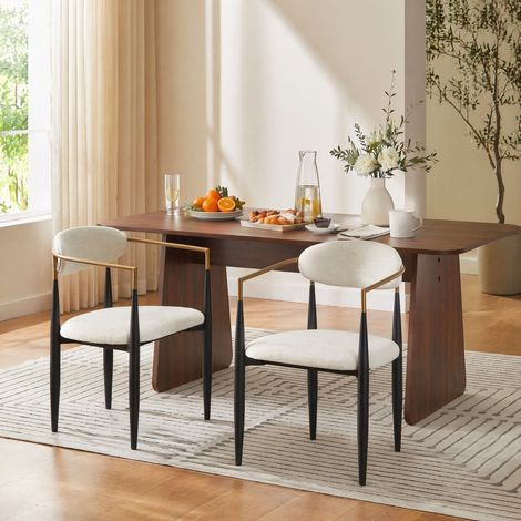 Set di 2 sedie da pranzo in tessuto beige con struttura in metallo nero e dettagli oro (1/5)