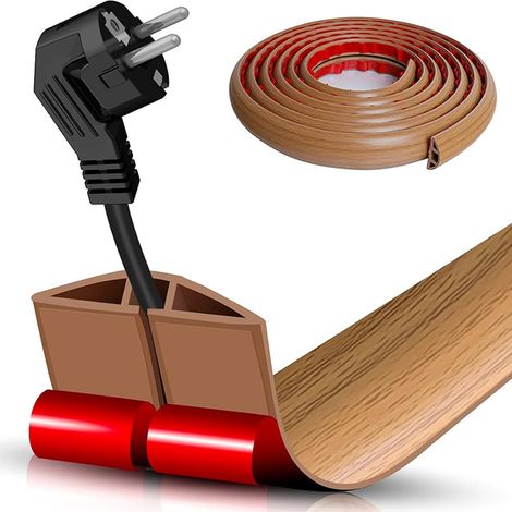 Cache Cable Sol Bois, 40mm×6m Passage de Cable au Sol, Petit Canal de Câble Flexible, Protege Cable Sol, PVC Goulotte Passe Cable Sol, Cache Fil Électrique Auto-Adhésif pour Tous Les Câbles (1/5)