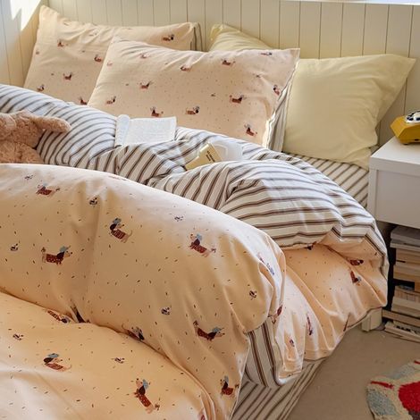 Housse de Couette 220x240cm Chien Teckel Motif Marron Rayures Réversible Parure de Lit en Microfibre 2 Personnes Adulte Sets de Housse Avez Fermeture Éclair et 2 Taies d'oreiller 65x65cm (1/5)