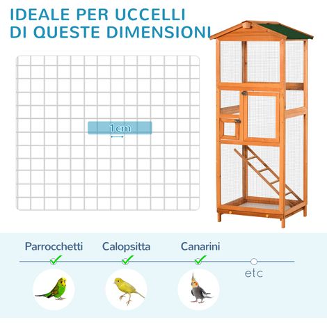Cage à oiseaux extérieure en bois de 165 cm de haut, avec 2 portes et plateau amovible, orange