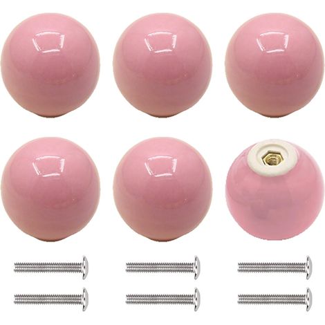 6 boutons de placard en céramique, ronds colorés, poignées tiroir rose boule, avec vis pour meubles cuisine salon. (1/5)