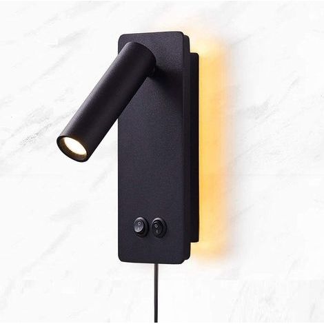 Applique murale de lecture LED pour chambre à coucher, applique murale de nuit rétro-éclairée, applique murale de couleur chaude 3W + 6W 3000k (noir) (1/5)