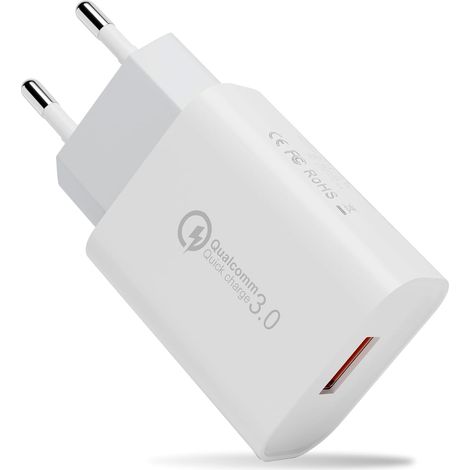 Chargeur USB, Charge Rapide Adaptateur Secteur 3A Prise Secteur USB pour 23/22/21/20/10/9/8/54/13/Flip 2, Note 9/8, (Blanc) (1/5)