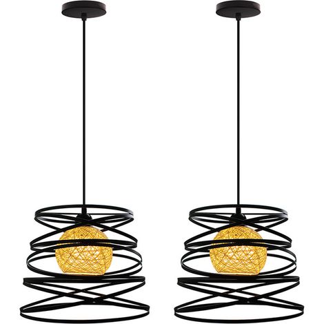 30cm Lustre Suspension Industrielle Vintage Rétro Luminaire Ressort pour Couloir Café Restaurant Noir - 2 Pack (1/5)