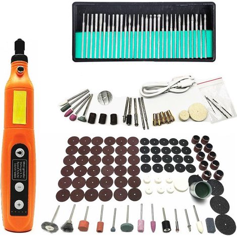 146-teiliges kabelloses elektrisches Bohrmaschinen-Set zum Schleifen und Polieren, mit 5 einstellbaren Geschwindigkeiten, Gravier- und Ätzstift, USB-Ladefunktion und Bohrwerkzeugen. (1/5)