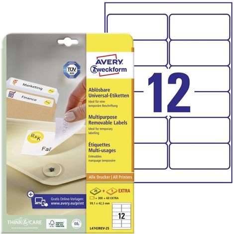Etiquette universelles Avery-Zweckform L4743REV-25 99.1 x 42.3 mm papier blanc 360 pc(s) décollable (1/4)