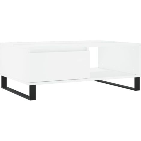 Table basse design moderne et contemporaine 90 x 60 x 35 cm bois d'ingénierie blanc et fer DEC038031
