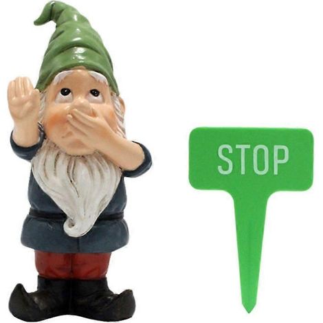Ensemble de figurines décoratives de nains de jardin en résine pour extérieur, avec un nain dont la bouche est couverte.