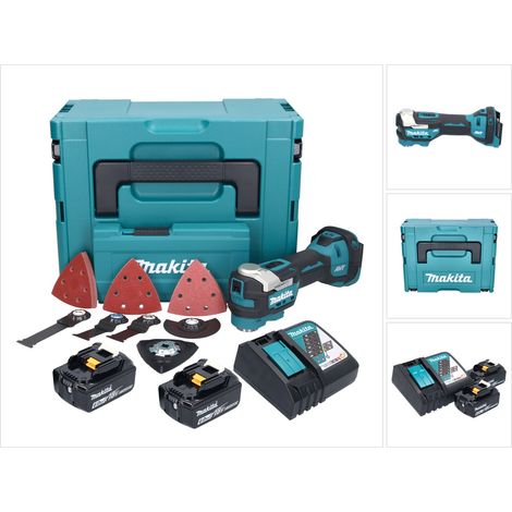 Makita DTM 52 RGJX4 Akku Multifunktionswerkzeug 18 V Starlock Max Brushless + 2x Akku 6,0 Ah + Ladegerät + Zubehör Set + Makpac