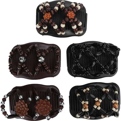 5-teiliges, ausziehbares Haarkamm-Set mit Holzperlen, Haaraccessoires für Damen (1/5)