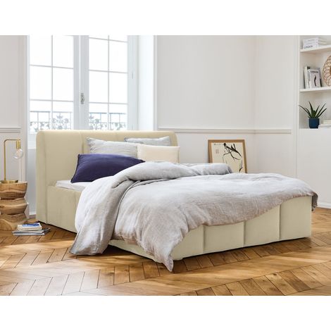 Elysia - lit coffre - 140x190 - en velours - sommier inclus - beige (1/5)