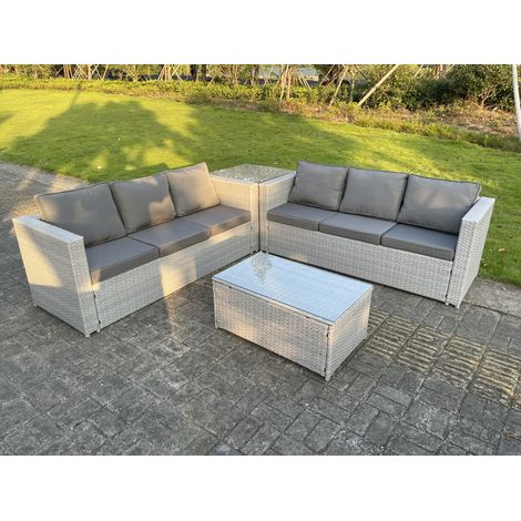 Fimous Light Grey Outdoor Rattan Garden Furniture Set Corner Sofa With 2 Coffee Table (1/5)