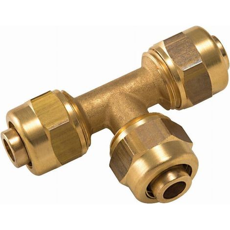 – Té égal à compression pour tube PER – Ø 16 mm – Raccord à visser sans outil – Laiton conforme normes sanitaires (1/5)