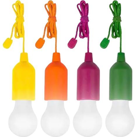 Lot de 4 lampes LED suspendues – Couleurs magenta, verte, orange, jaune – Installation sans fil – Interrupteur à tirette – Parfait pour fête ou guirlande intérieure