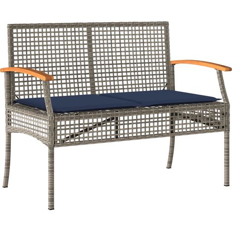 Banc de jardin et coussin gris résine tressée et bois d'acacia - vidaXL (1/5)