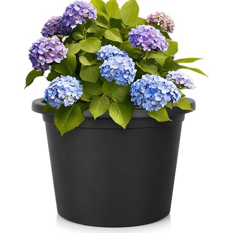 Grand pot de jardin rond en plastique noir 39 x 28 cm (1/5)