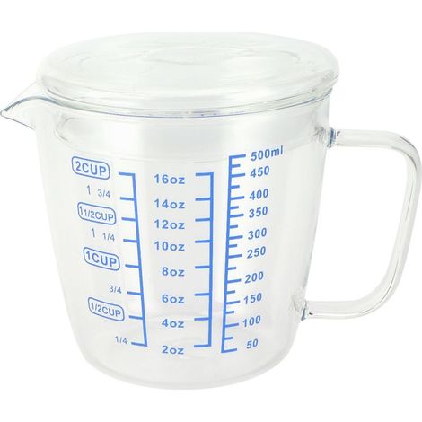 Verre résistant à la chaleur, verre doseur pour lait avec couvercle, ustensile de cuisine (500 ml) (1/5)