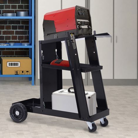 Carro de soldadura de 3 estantes con cadena de seguridad, 71 x 39 x 70 cm, negro DESVIAE (1/5)