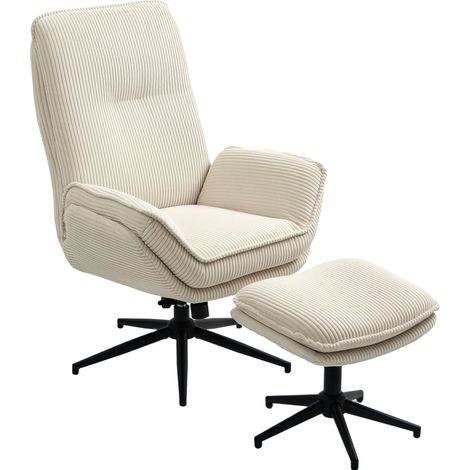 Relaxsessel 360° drehbar mit Fußhocker, verstellbarer Rückenlehne, Beige HAVRYA (1/5)