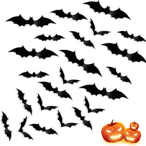 Décorations d'Halloween sur le thème des chauves-souris, 72 pièces, autocollants muraux 3D noirs en 4 tailles pour murs, fenêtres, décoration d'intérieur, articles de fête d'Halloween à faire soi-même (1/5)