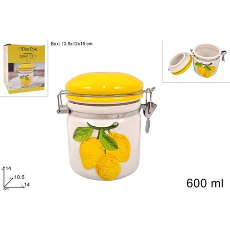 Barattolo Contenitore da Cucina in Ceramica Decoro Limoni 600 ml (1/3)