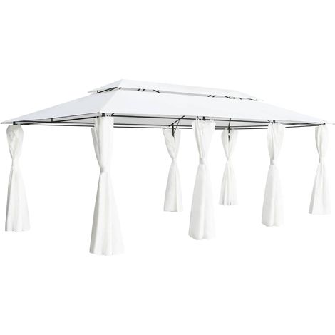 Tonnelle de Jardin Tente de réception - Rapide à Installer avec rideaux 600x298x270 cm Blanc 180 g/m² BV106225 - BonneVie (1/5)
