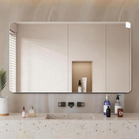 Wand-Badezimmerspiegel 100 x 60 cm rahmenlos, abgerundete Ecken, silber OKMYHOME (1/5)