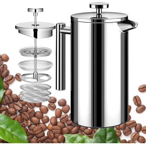 Cafetière à piston French Press - 1,5 l - En acier inoxydable - Double paroi isolée - Avec 3 tamis supplémentaires (1/5)