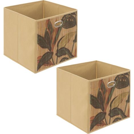 Lot de 2 boîtes de rangement cubes en bambou à motifs jungle PALAWAN (1/4)