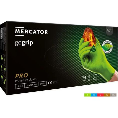 GUANTES DE NITRILO GRUESOS Y RESISTENTES MERCATOR GOGRIP VERDES TALLA L VERDE 50 UNIDADES