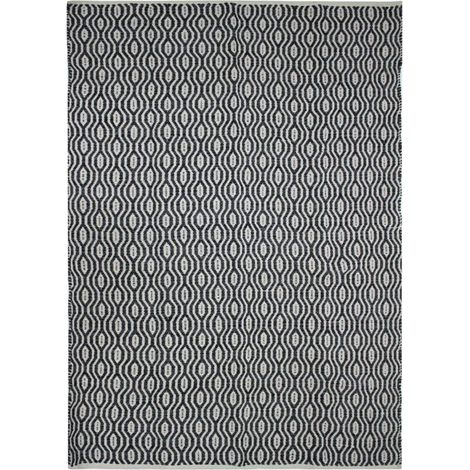 TERRA COTTON GÉO - Tapis 100% coton géométrique écru-noir 120x170 (1/5)